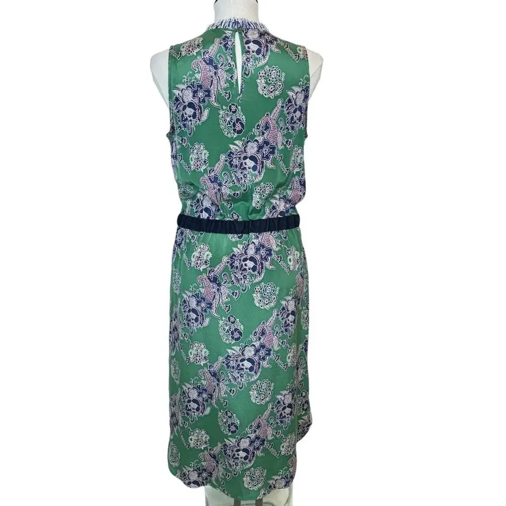 EUC Sea New‎ York Silk Sleeveless Midi Dress. Sz 8 Belted Pockets Fringe Green - Picture 6 of 16